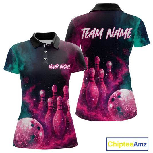 Green and Pink Smoke Bowling Shirts for Women Men Team Bowling Polo & Quarter Zip MBL129