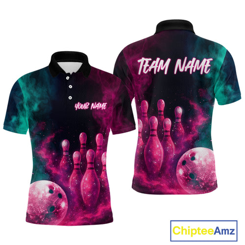 Green and Pink Smoke Bowling Shirts for Women Men Team Bowling Polo & Quarter Zip MBL129