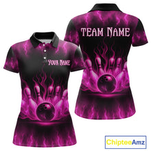 Load image into Gallery viewer, Custom Pink Flame Bowling Shirts for Women Men Team Bowling Polo and Quarter Zip MBL132