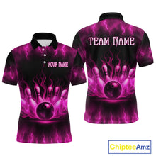 Load image into Gallery viewer, Custom Pink Flame Bowling Shirts for Women Men Team Bowling Polo and Quarter Zip MBL132