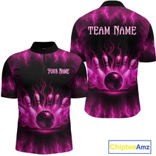 Load image into Gallery viewer, Custom Pink Flame Bowling Shirts for Women Men Team Bowling Polo and Quarter Zip MBL132