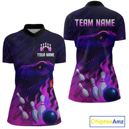 Dinosaur Purple Bowling Shirts for Men Women Custom Team Bowling Jerseys for Bowlers MBL133