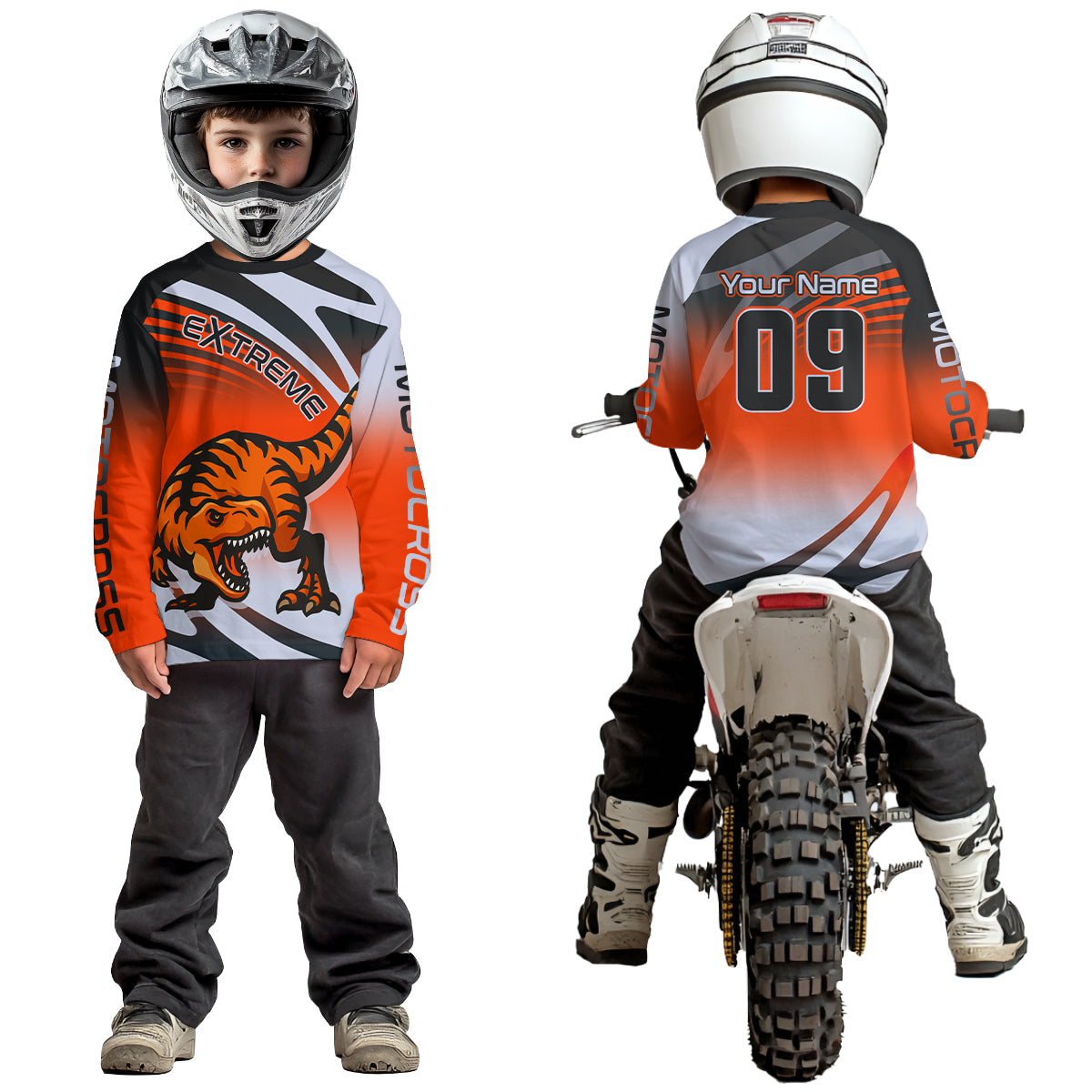 Orange Dinosaur Motocross Racing Jersey Custom Dirt Bike Shirt for Kid Women XM374