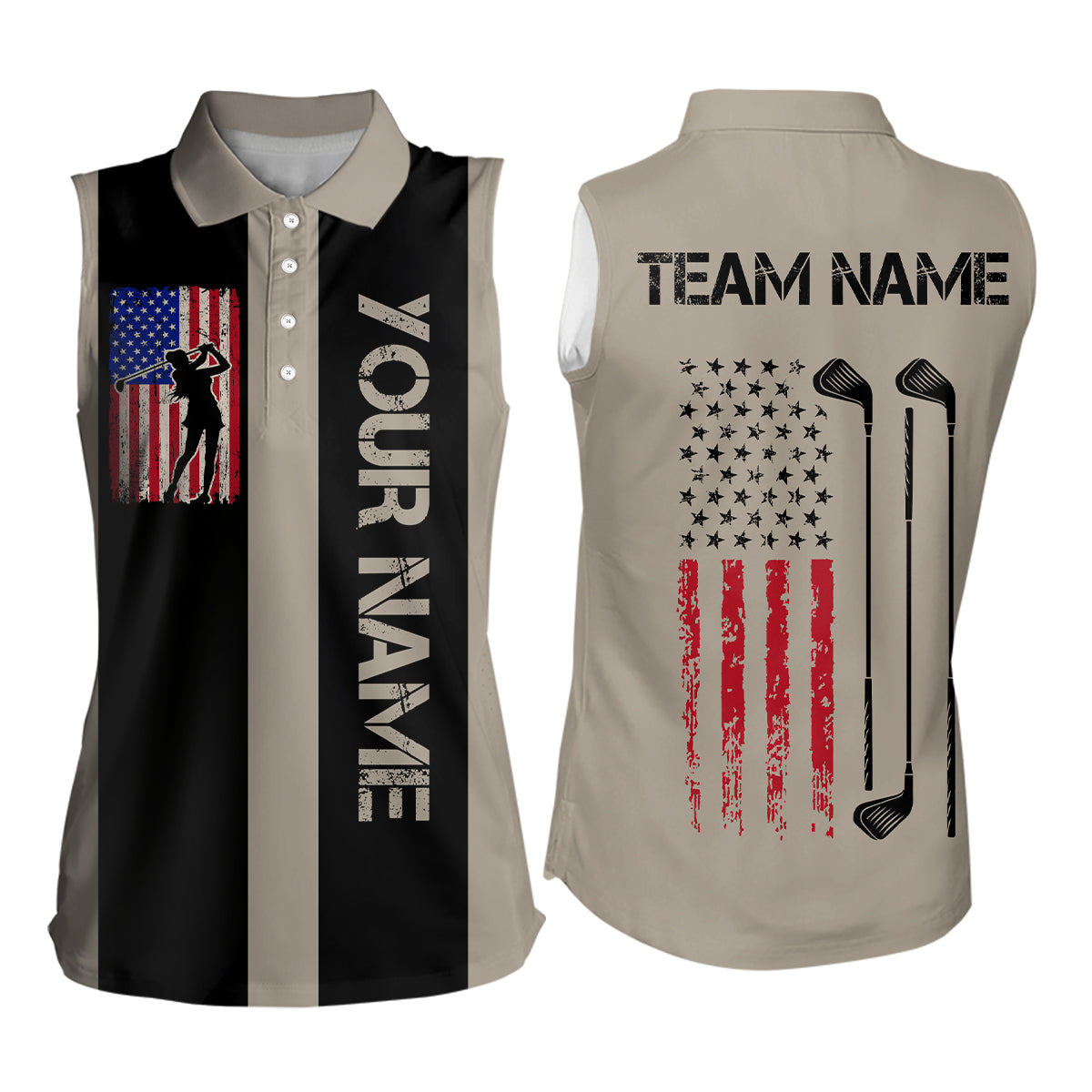 Custom Patriotic Golf Polo Shirt for Men Women Team Golf Shirts Brown and Black MMG47