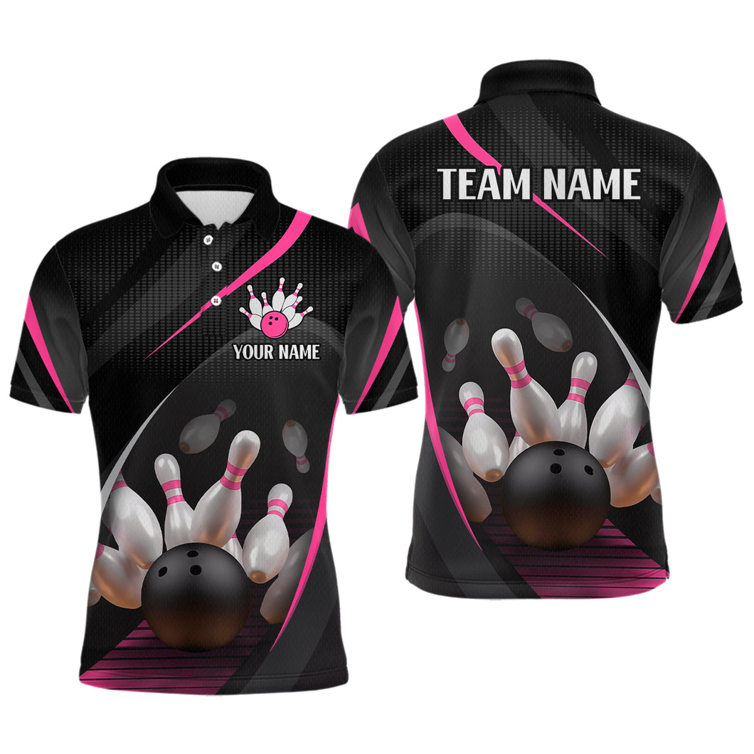 Pink Bowling Shirts for Men Women Team Custom Bowling Polo & Quarter Zip Shirt MBL71
