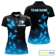 Load image into Gallery viewer, Blue Butterflies Bowling Shirts Women Men Team Custom Bowling Jerseys for Bowlers MBL138