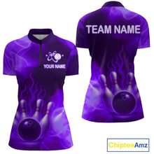 Load image into Gallery viewer, Purple Flaming Bowling Shirts for Women Men Custom Team Bowling Polo &amp; Quarter Zip MBL140