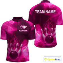 Load image into Gallery viewer, Pink Flaming Bowling Shirts for Women Men Custom Team Bowling Polo &amp; Quarter Zip MBL140