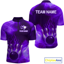 Load image into Gallery viewer, Purple Flaming Bowling Shirts for Women Men Custom Team Bowling Polo &amp; Quarter Zip MBL140