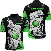 Load image into Gallery viewer, Custom Green Butterflies Bowling Shirt for Men Women Team Bowling Polo&amp;Quater Zip MBL76