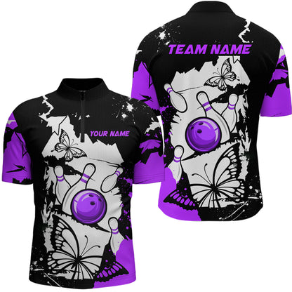 Custom Purple Butterflies Bowling Shirt for Men Women Team Bowling Polo&Quater Zip MBL76