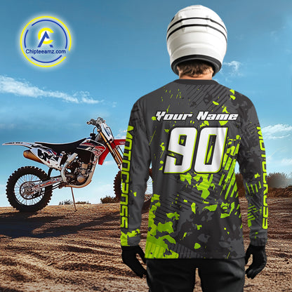 Custom Grunge Motocross Jersey Green Dirt Bike Shirts for Kid Adult Off Road Jersey XM390