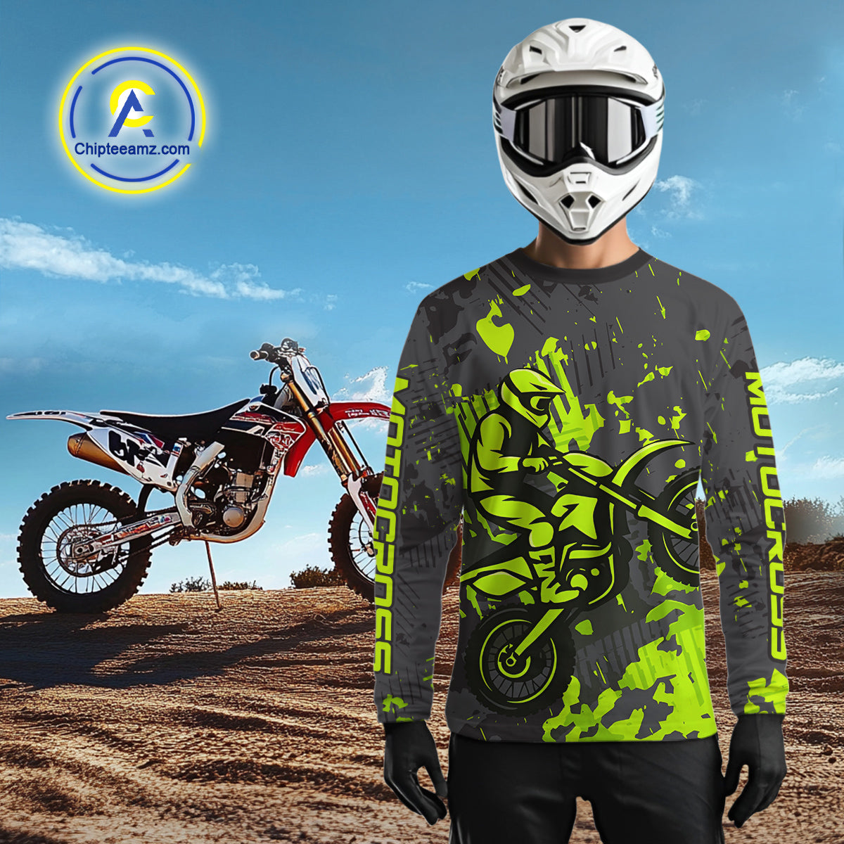 Custom Grunge Motocross Jersey Green Dirt Bike Shirts for Kid Adult Off Road Jersey XM390