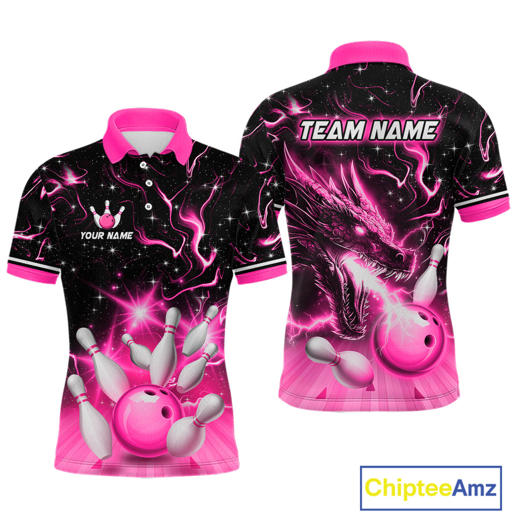 Pink Dragon Flaming Bowling Shirt for Men and Women Custom Bowling Jersey for Team MBL87