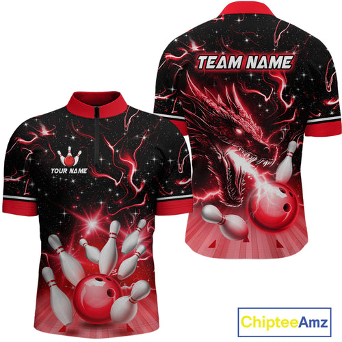 Red Dragon Flaming Bowling Shirt for Men and Women Custom Bowling Jersey for Team MBL87