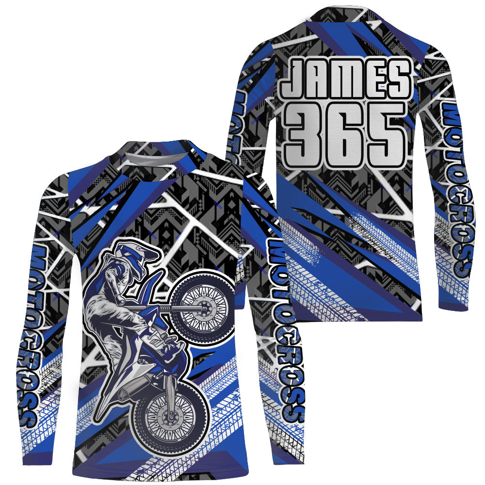 Motocross Jersey Blue UPF30+ Youth Adult Racing Dirt Bike Shirt Off-Road Long Sleeves XM116