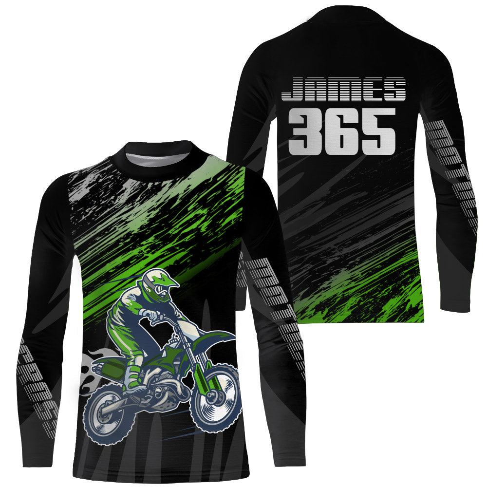 Motocross Racing Jersey Green Black UPF30+ Youth Dirt Bike Shirt Men Kid Off-road Shirt XM181
