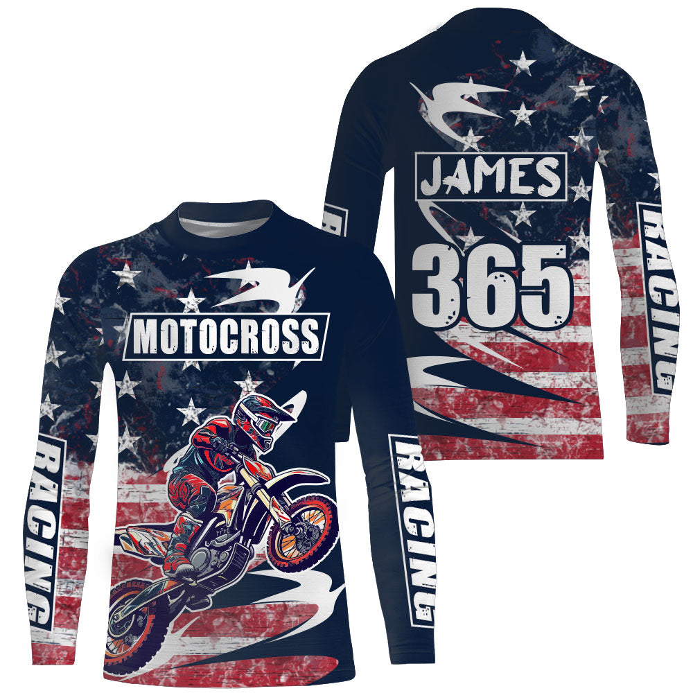 Motocross Jersey UPF30+ American Flag Dirt Bike Racing Adult&Kid Off-Road Motorcycle Shirt| XM67