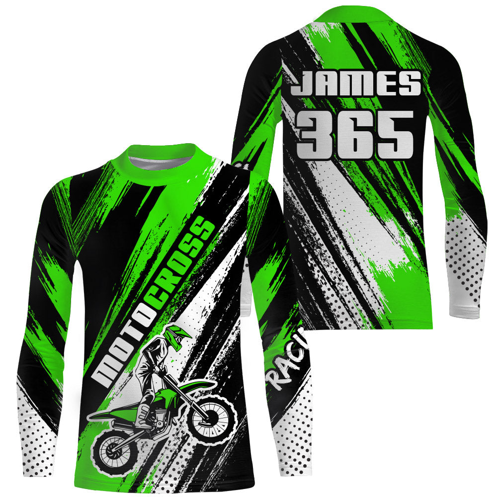 Motocross Racing Jersey Youth Men Kid UPF30+ Green Dirt Bike Shirt Racing Off-Road Jersey XM213