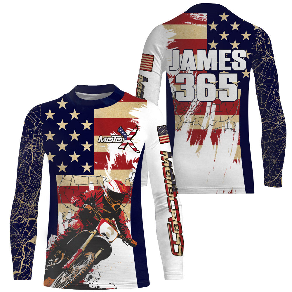 Motocross Racing Jersey UPF30+ American Flag Dirt Bike Shirt Kid Men Women Map US Patriotic XM102