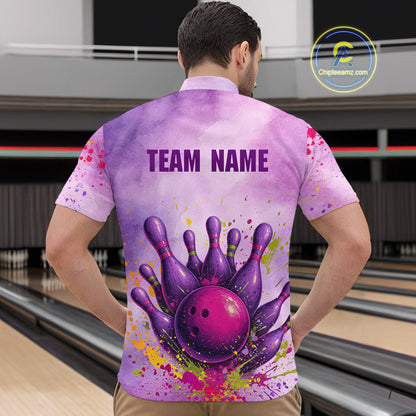 Purple Bowling Shirts for Women Men Team Bowling Polo & Quarter Zip for Bowlers MBL119