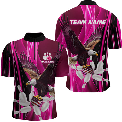 Custom Pink Eagle Bowling Shirt for Men Women Team Bowling Polo Shirts & 1/4 Zip MBL95