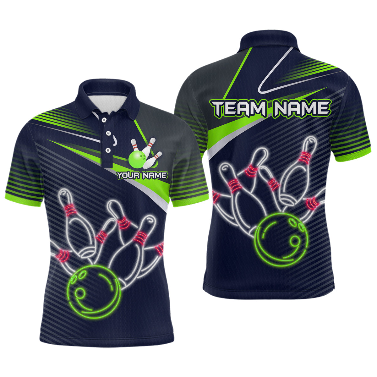 Custom Green&Blue Bowling Shirts for Men Women Team Bowling Polo & 1/4 Zip Shirt MBL41