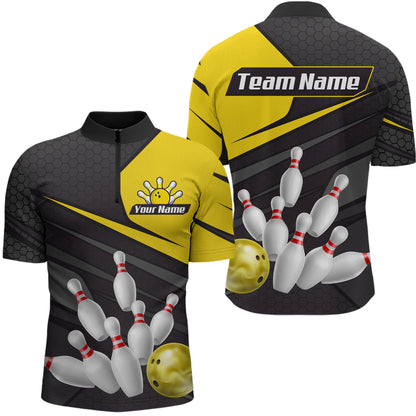 Yellow Bowling Shirt for Men&Women Team Bowling Jersey Colorful Bowling Polo & 1/4 Zip MBL49