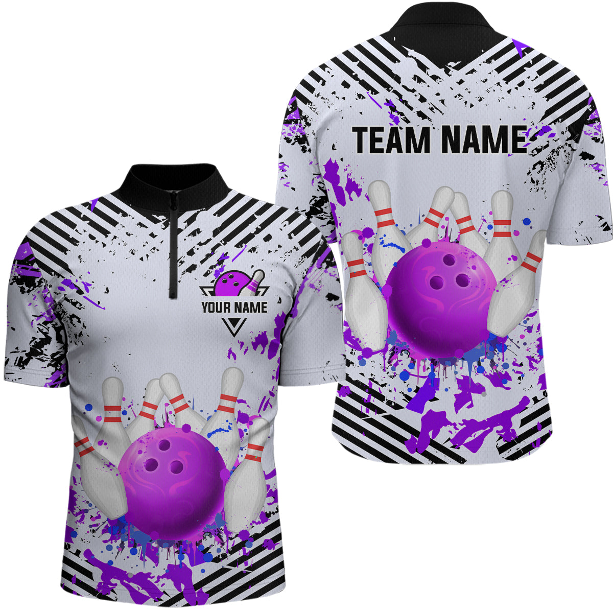Purple Bowling Shirts Custom Watercolor Bowling Jersey for Men Women with Team Name MBL53