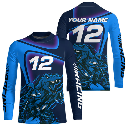 Dinosaur Motocross Jersey Custom Blue Dirt Bike Jersey for Women Men Kid Upf30+ XM366