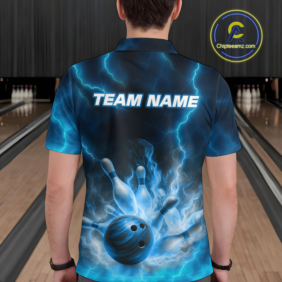 Lightning Blue Bowling Shirts for Women Men Custom Team Bowling Polo & Quarter Zip MBL131