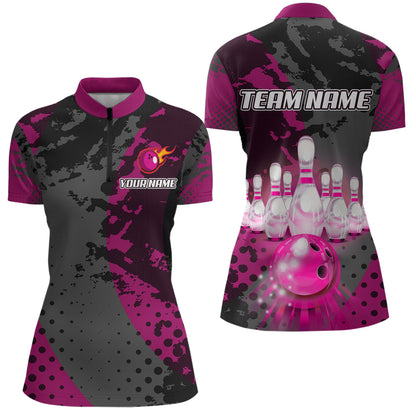 Fire Bowling Shirt Custom Pink Bowling Jersey for Men Women with Team Name MBL63