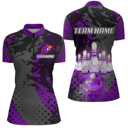 Fire Bowling Shirt Custom Purple Bowling Jersey for Men Women with Team Name MBL63