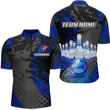 Fire Bowling Shirt Custom Blue Bowling Jersey for Men Women with Team Name MBL63