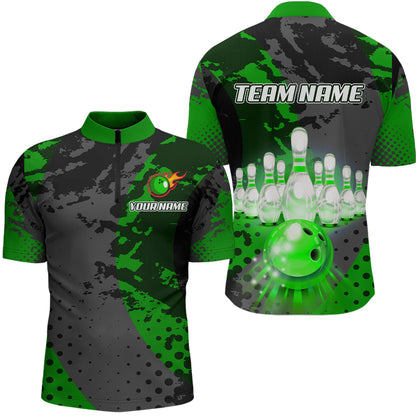 Fire Bowling Shirt Custom Green Bowling Jersey for Men Women with Team Name MBL63