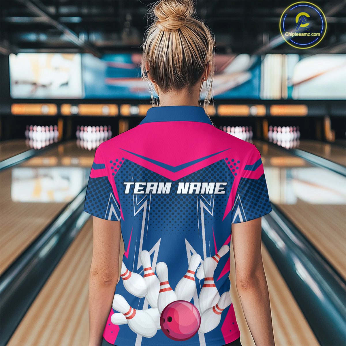 Pink&Blue Bowling Shirts for Men Women Team Personalized Bowling Polo and Quarter Zip MBL112