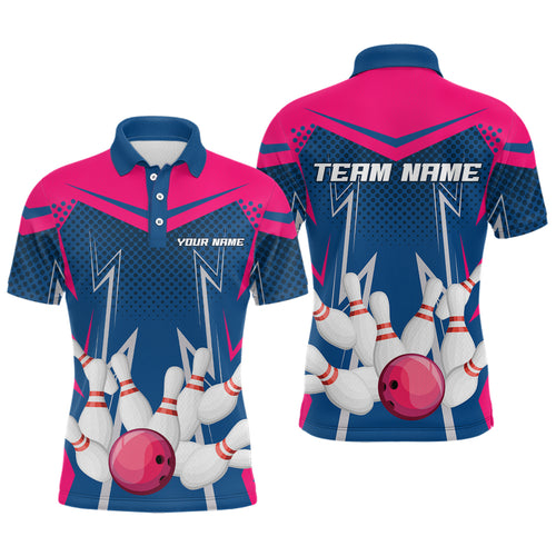 Pink&Blue Bowling Shirts for Men Women Team Personalized Bowling Polo and Quarter Zip MBL112