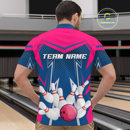 Pink&Blue Bowling Shirts for Men Women Team Personalized Bowling Polo and Quarter Zip MBL112