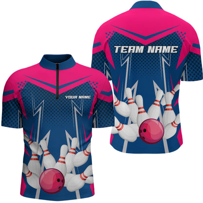 Pink&Blue Bowling Shirts for Men Women Team Personalized Bowling Polo and Quarter Zip MBL112