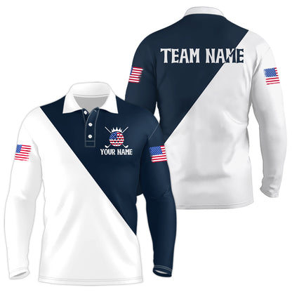 White and Blue Golf Polo Shirt Custom Patriotic Golf Shirts for Men Women Team MMG52