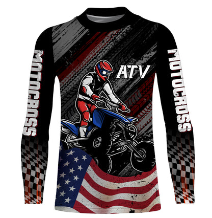 Custom ATV Riding Jersey Youth Upf30+ American Flag Quad Bike Shirt Men Kid ATV Racing MX47