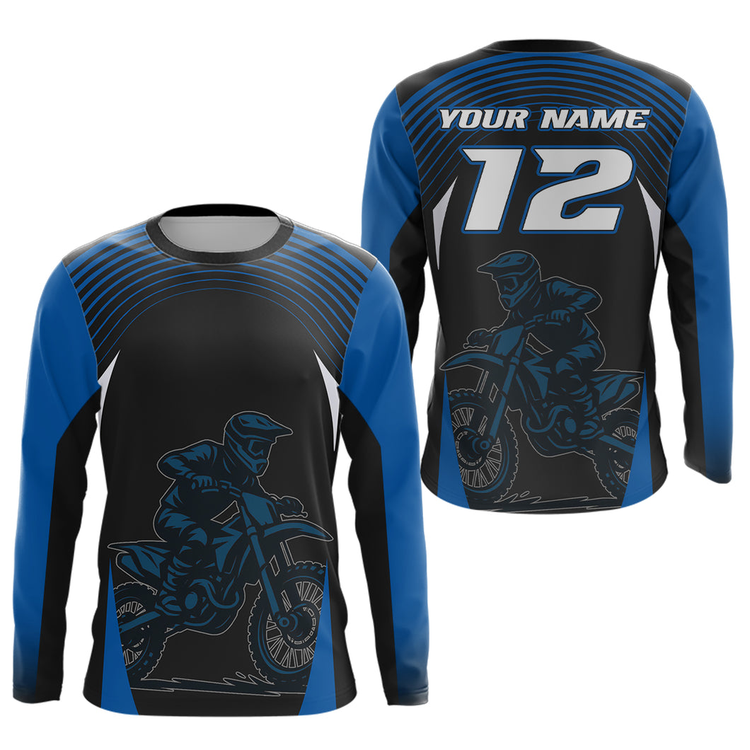 Custom Blue Motocross Racing Jersey Dirt Bike Off-road Riding Jersey Men Kid Women XM356