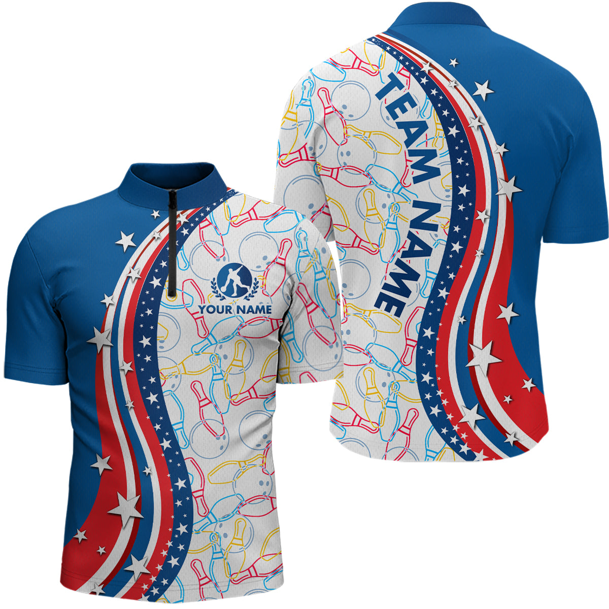 Patriotic Bowling Shirt for Men Women Team Custom Bowling Polo Shirt & 1/4 Zip Shirts MBL22
