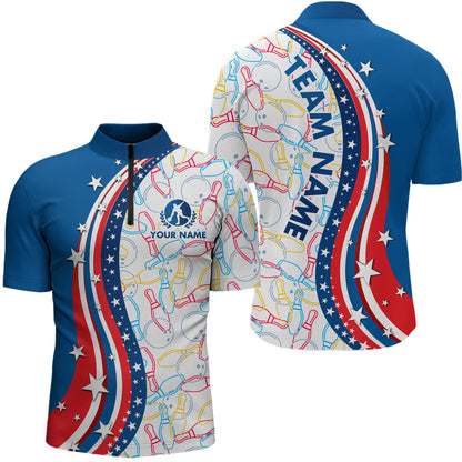 Patriotic Bowling Shirt for Men Women Team Custom Bowling Polo Shirt & 1/4 Zip Shirts MBL22