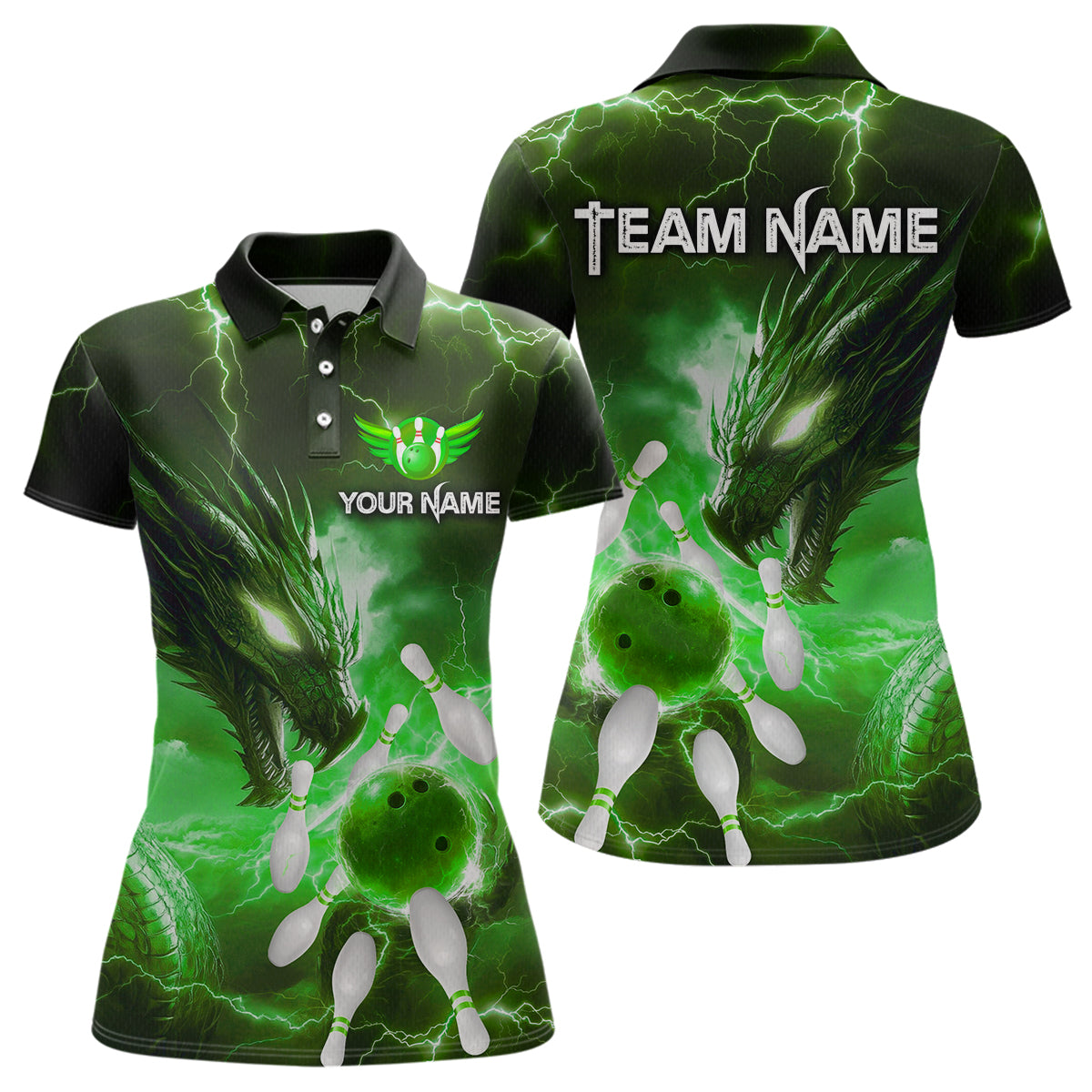 Custom Dragon Bowling Shirt Green Thunder Bowling Jersey for Men Women Team MBL82
