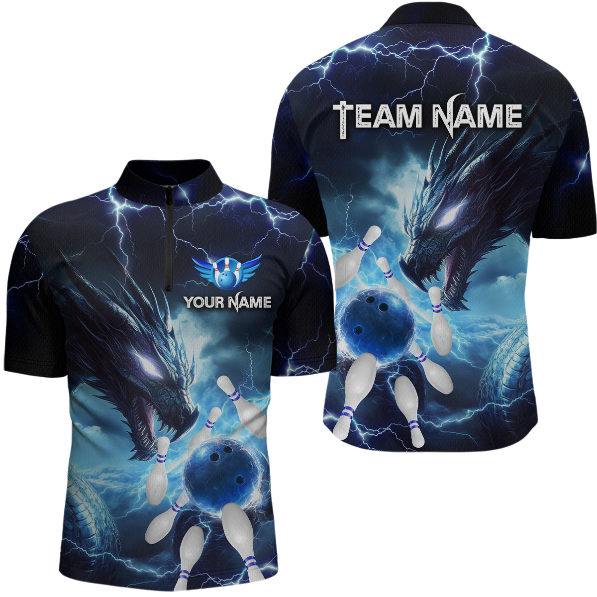 Custom Dragon Bowling Shirt Blue Thunder Bowling Jersey for Men Women Team MBL82