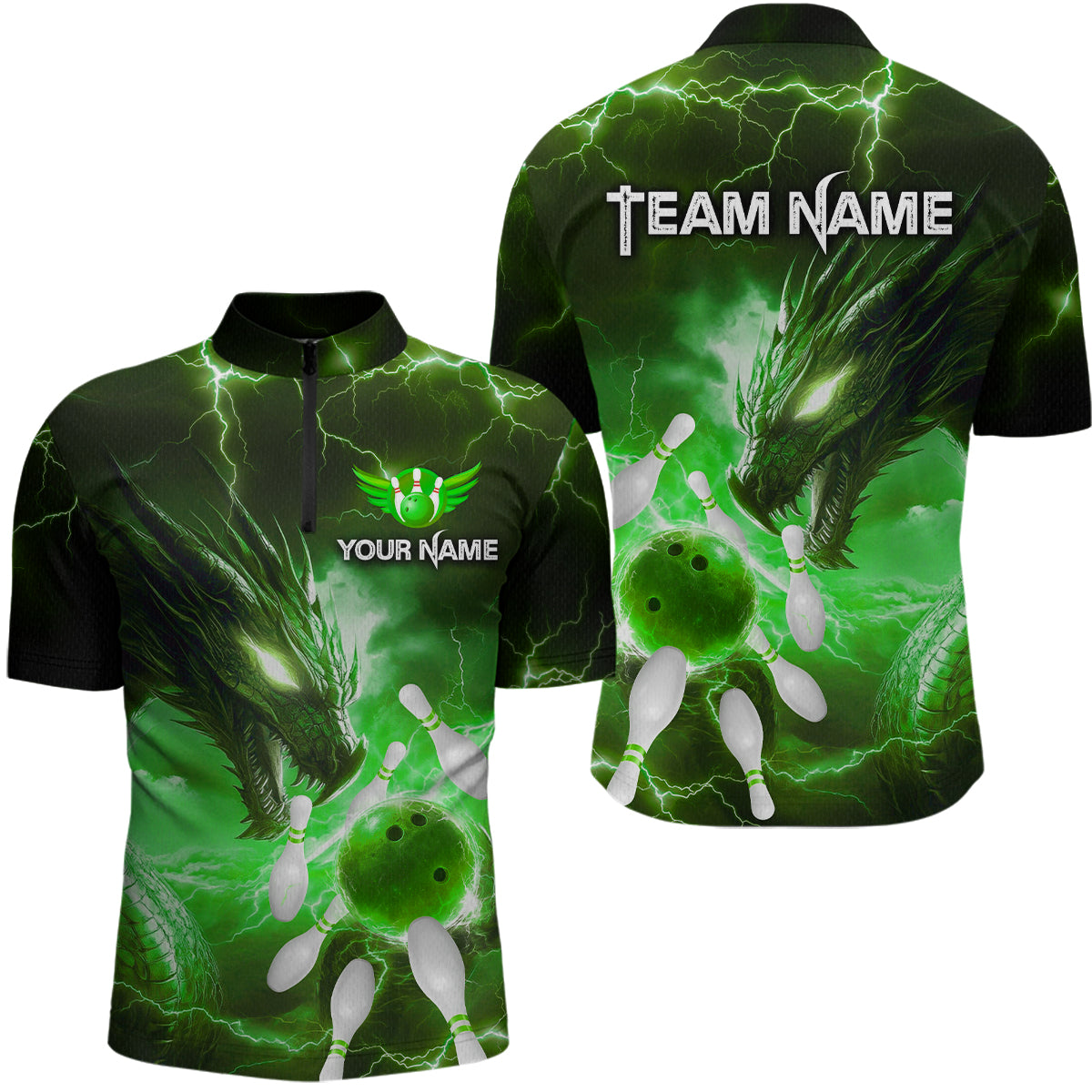 Custom Dragon Bowling Shirt Green Thunder Bowling Jersey for Men Women Team MBL82