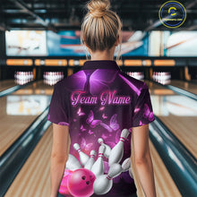 Load image into Gallery viewer, Purple Butterflies Bowling Shirts Men Women Team Bowling Jerseys Polo and Zip Shirt MBL166