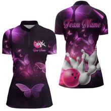 Load image into Gallery viewer, Purple Butterflies Bowling Shirts Men Women Team Bowling Jerseys Polo and Zip Shirt MBL166