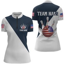 Load image into Gallery viewer, American Flag Bowling Shirts Blue&amp;White Bowling Jersey for Men Women Bowling Jersey MBL34